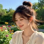 luźny kok na czubku głowy